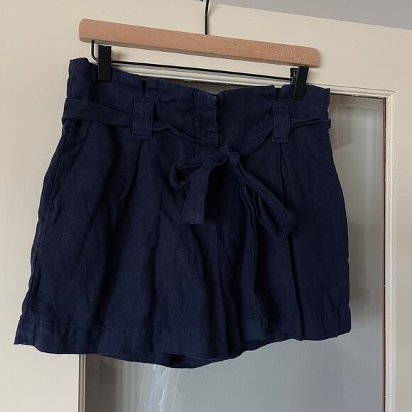 L'AGENCE Hillary Paperbag Shorts Marine Navy Blue Sz 26 Linen High Waisted Chic - Picture 5 of 16